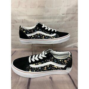 Vans Womens Girls Old Skool Black Floral Canvas Sneakers Size 6 Skater Shoes New